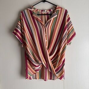 All In Favor Multicolored Striped Gathered Front Top Women’s Size Medium